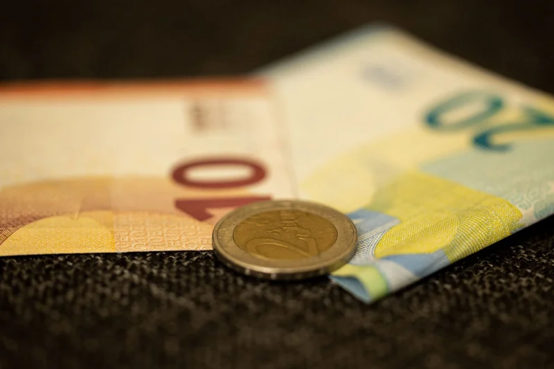 Brutto a netto w Niemczech – jak kierowca powinien czytać ofertę pracy? 1 Banknoty i monety euro symbolizujące wynagrodzenie kierowcy zawodowego pracującego w Niemczech
