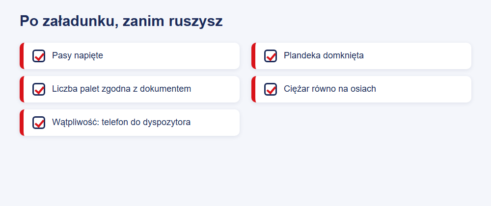 Kierowca plandeki w Niemczech bez znajomości języka: jak wygląda codzienna praca? 1 Lista kontrolna kierowcy plandeki po załadunku przed ruszeniem w trasę