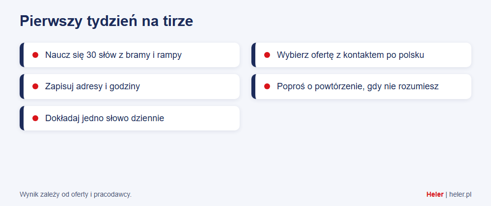 Kierowca tira w Niemczech bez języka: jakie oferty i jakie minimum słów wystarczy? 3 Plan pierwszego tygodnia kierowcy tira bez znajomości niemieckiego