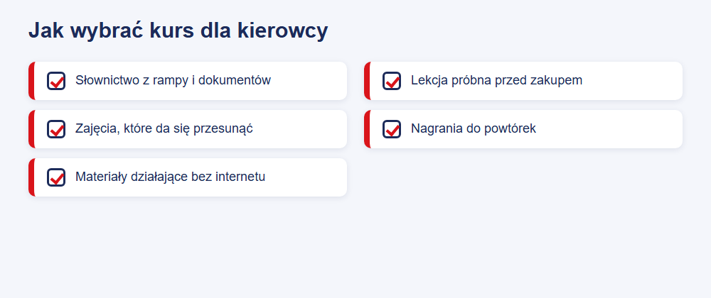 Kurs niemieckiego dla kierowców TIR: jak uczyć się w trasie i co wybrać? 1 Lista kontrolna wyboru kursu niemieckiego dla kierowcy TIR