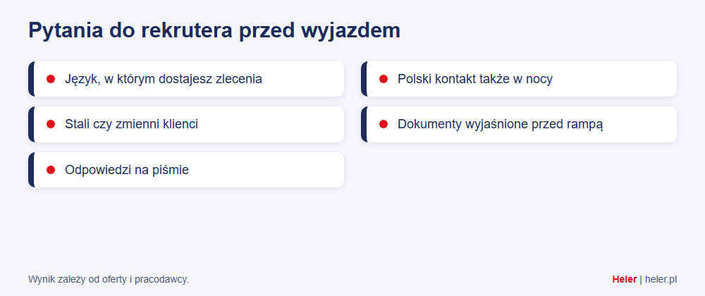 Praca kierowcy w Niemczech bez znajomości niemieckiego: czy to realne i jak zacząć? 2 Karta z pytaniami do rekrutera dla kierowcy szukającego pracy w Niemczech bez niemieckiego